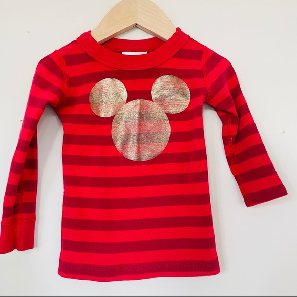 Hanna Andersson Other - Hanna Andersson x Disney Red Striped Gold Mickey Logo Pajama PJ Top Long Sleeve